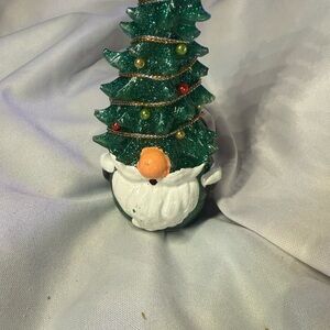 Festive Green Christmas Tree Gnome Figurine